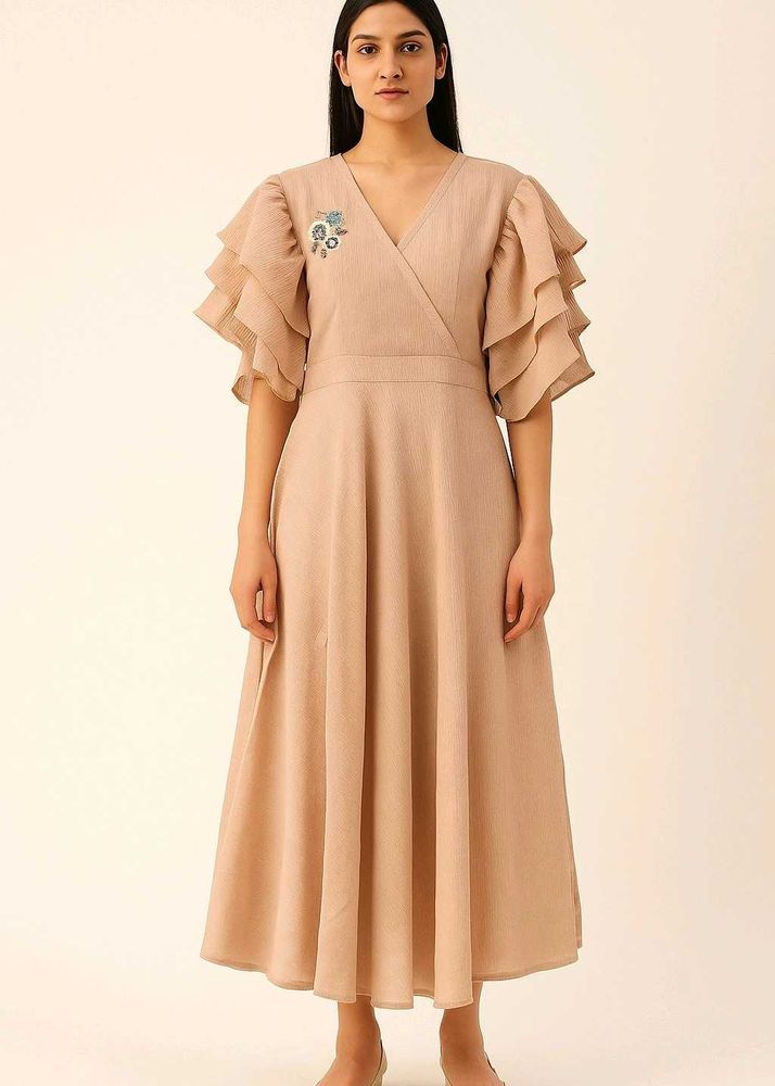 Ruffled Sleevs Fit And Flare Dress