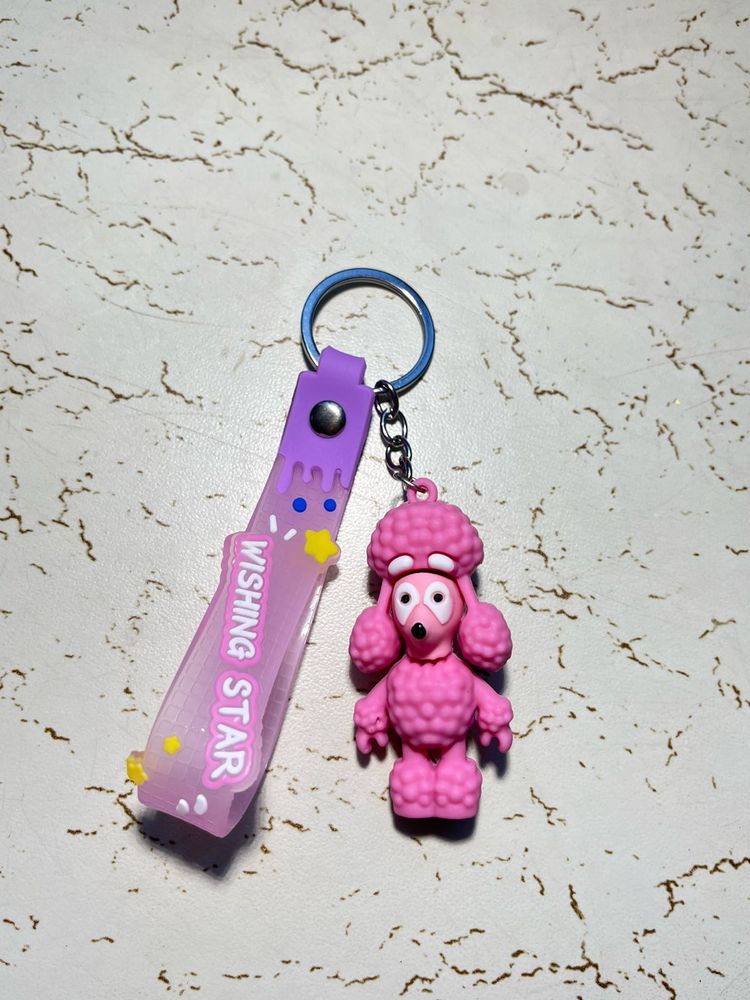 Pink Dog Cartoon Keychain