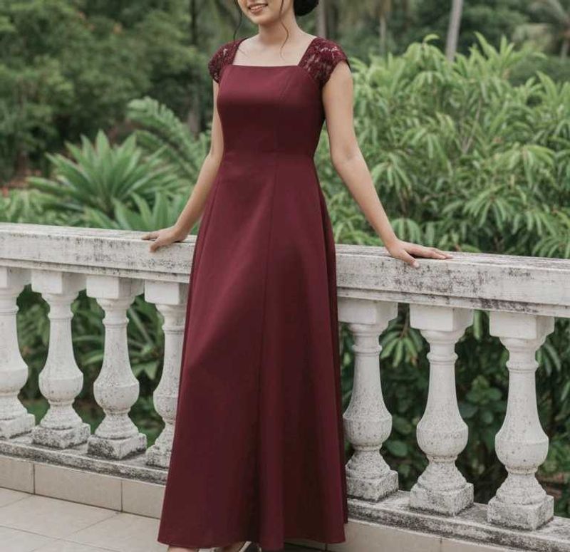 Elegant Maroon Lace Dress