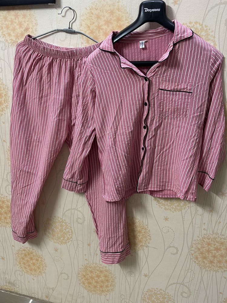 Pink White Striped Night Set