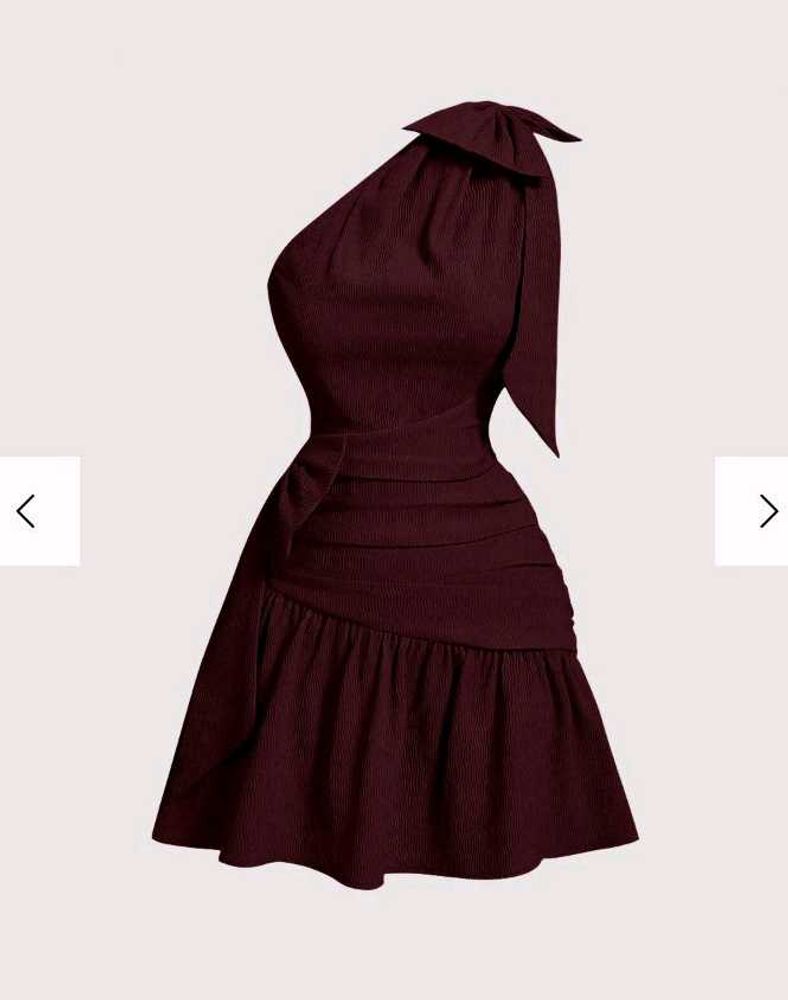 Burgundy One-Shoulder Mini Dress