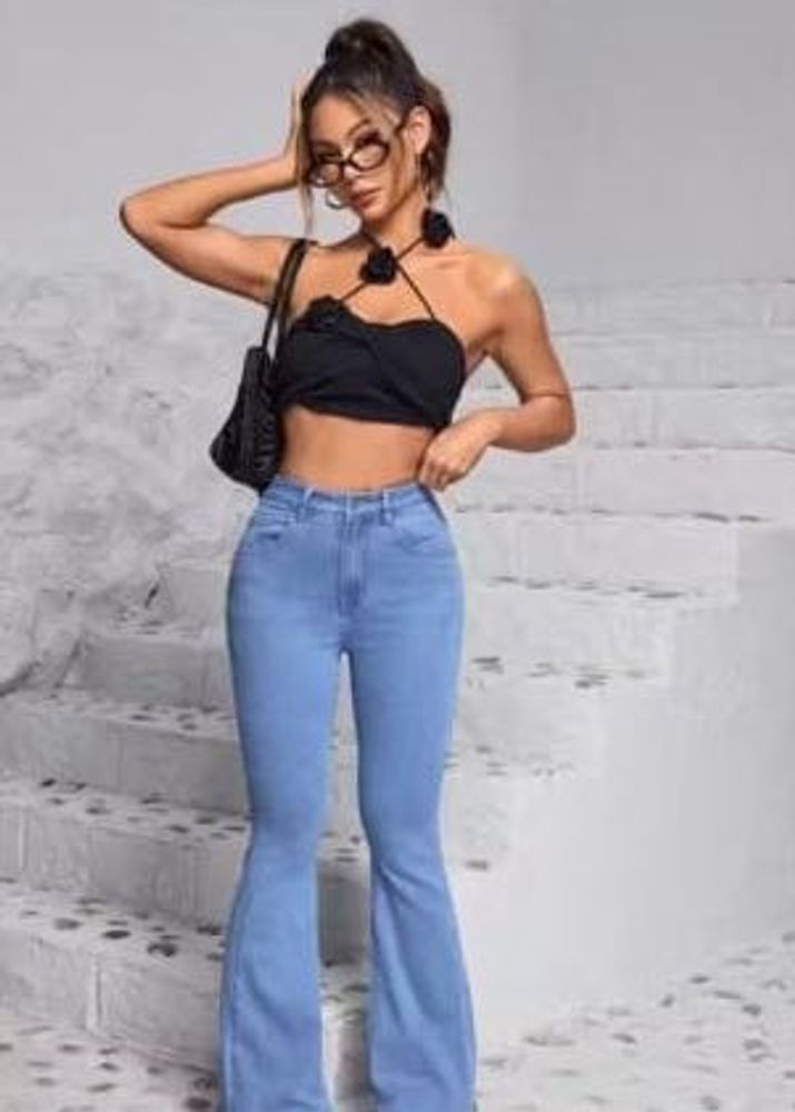 Light Blue Flared Denim Jeans