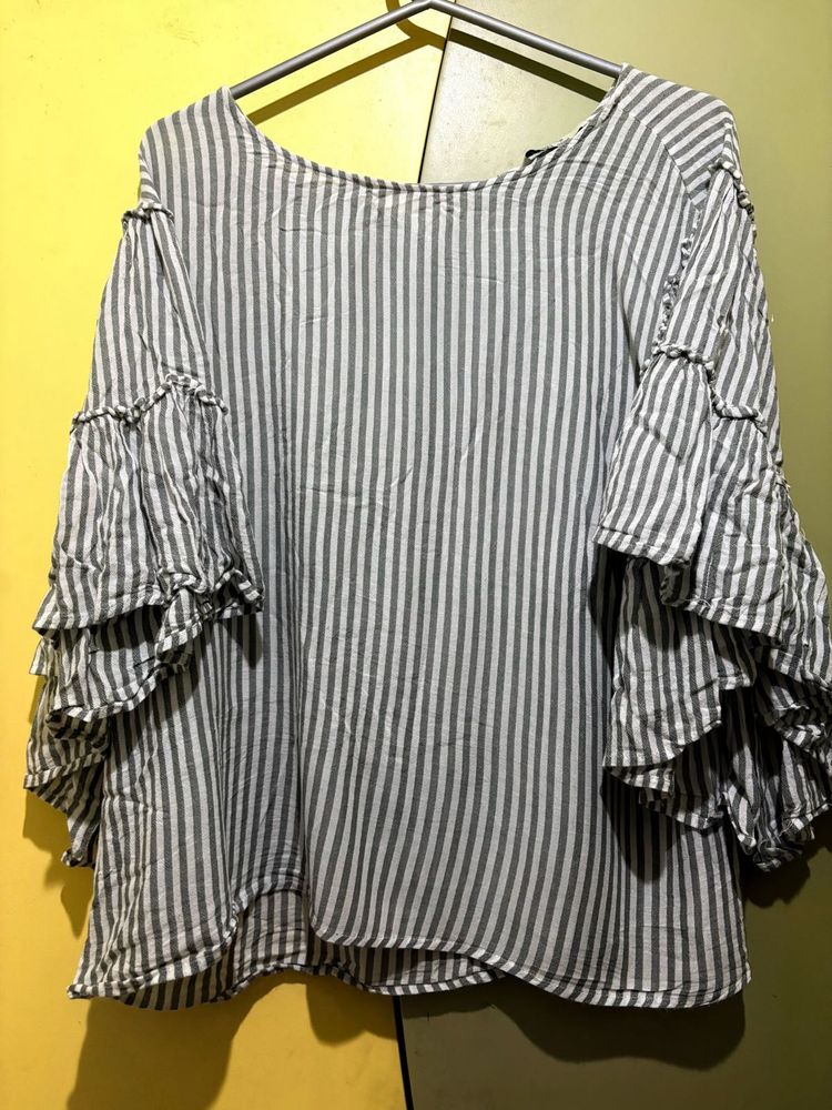 Striped Ruffle Sleeve Top