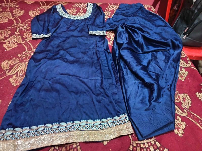 Elegant Blue Punjabi Soft Silk Suit Patiyala Salwa