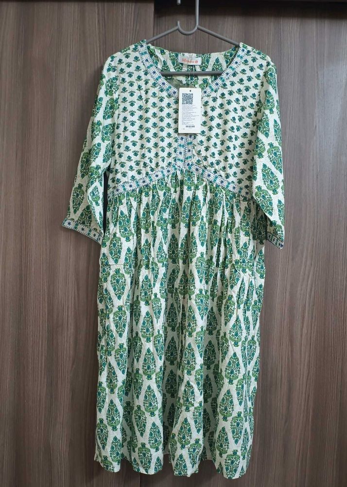 Green Print Midi Dress
