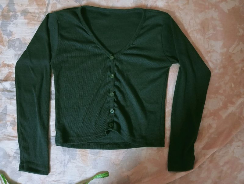 Green Full Sleeves Top For Women