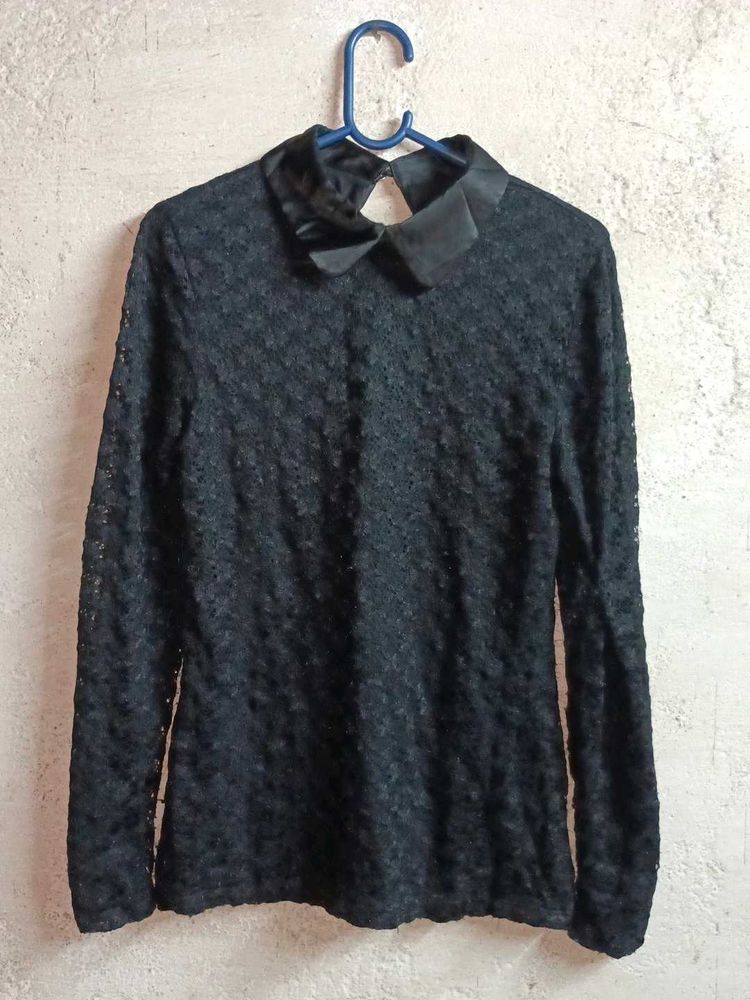 Ladies Fashion Lace Top Layered Black