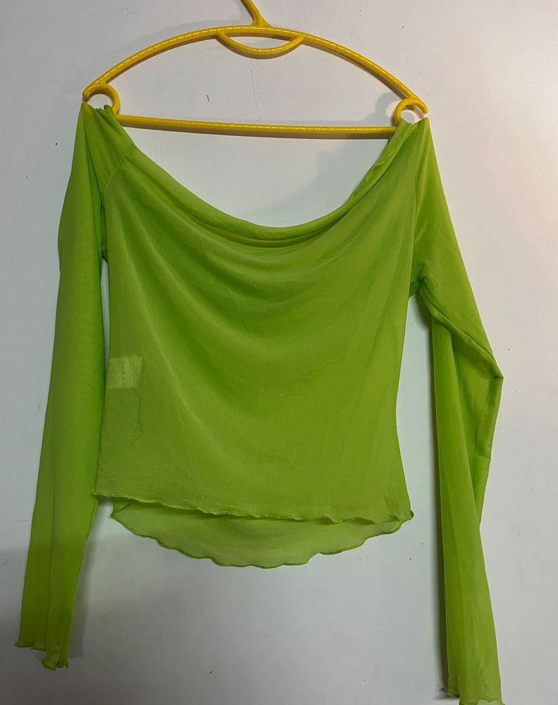 Green Mesh Long Sleeve Top