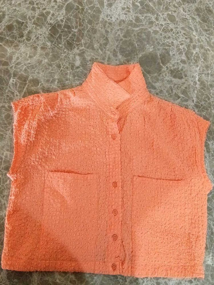 Peach Textured Sleeveless Top