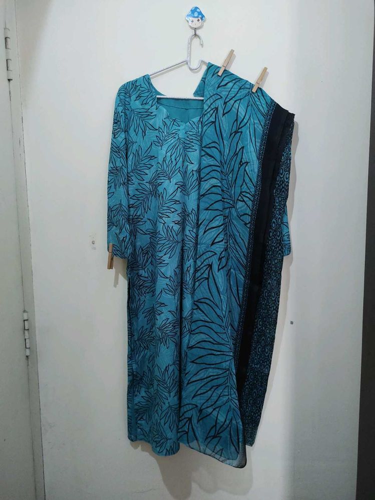 Aquamarine Sea Green Fern Pri Kurta Pajama Dupatta