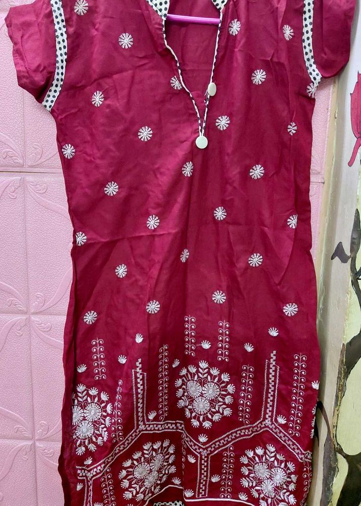 Maroon Embroidered Kurta
