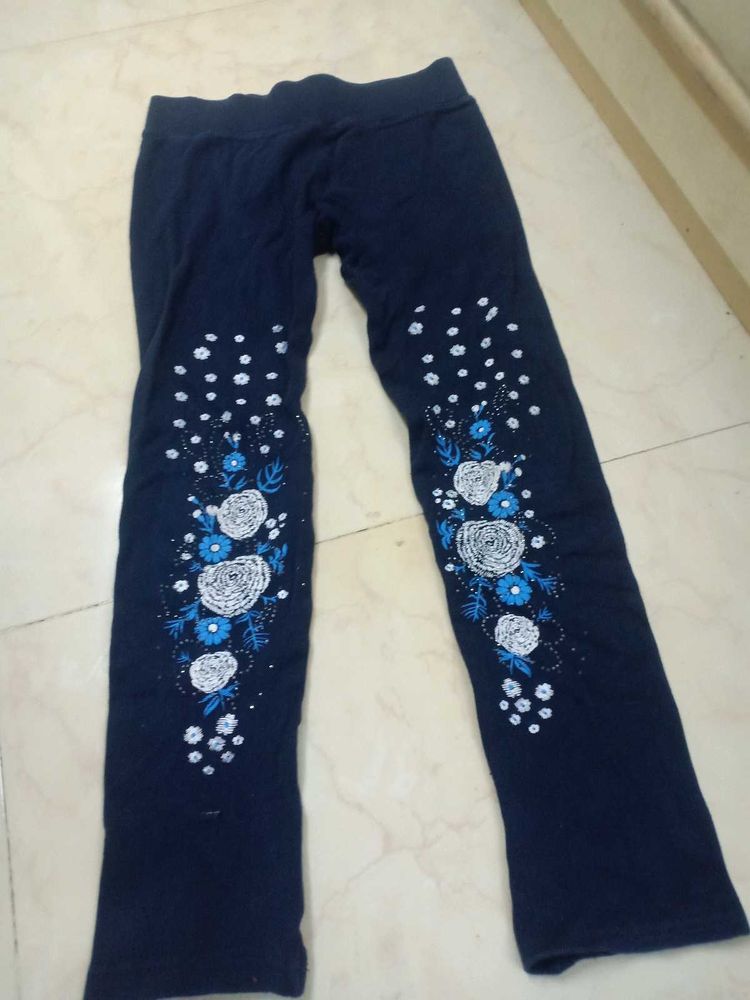 Blue Pant With Flower Design For 10 Year Gir