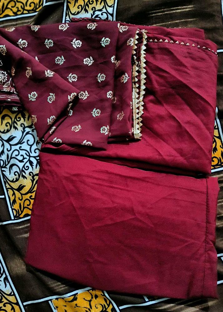Maroon Floral Print Kurta Set
