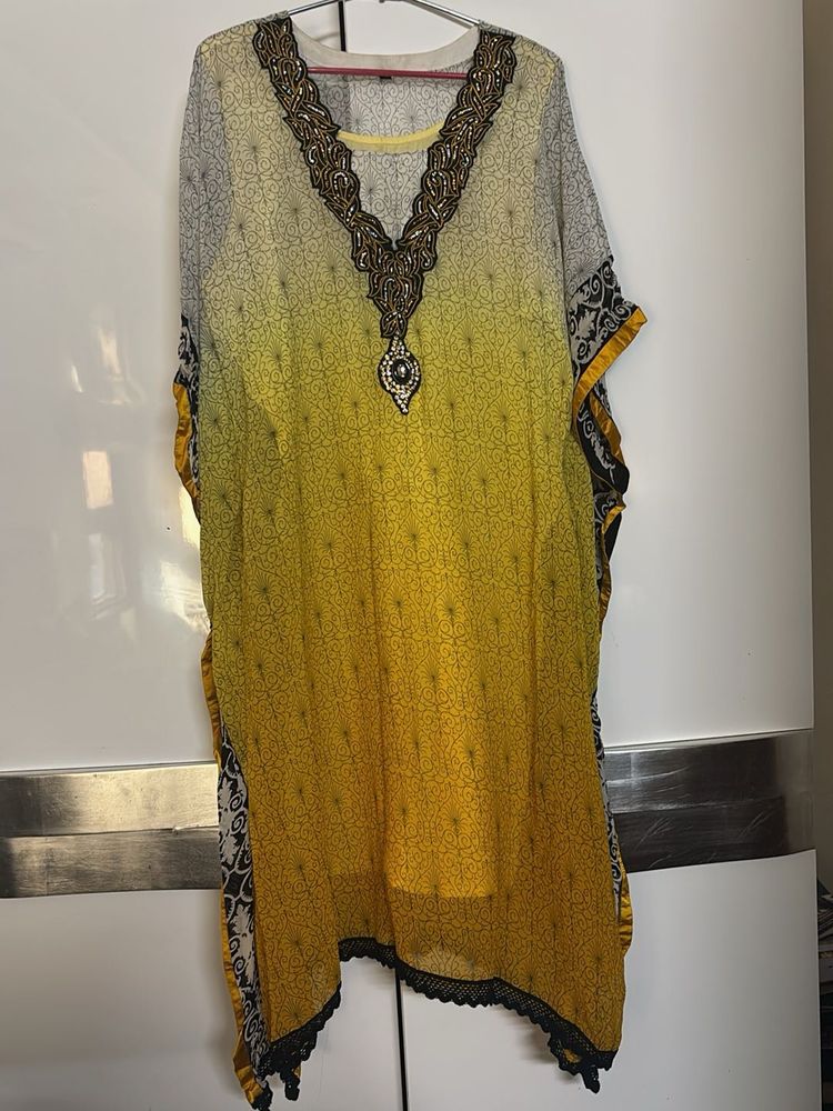 Yellow black Kaaftan with inner