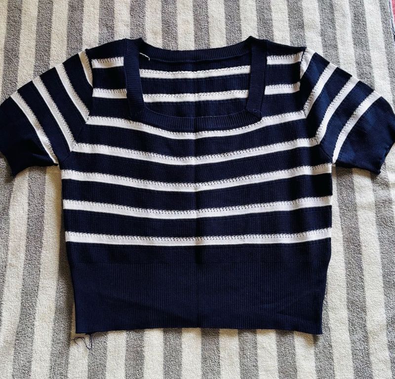 Striped Square Neck Knit Top