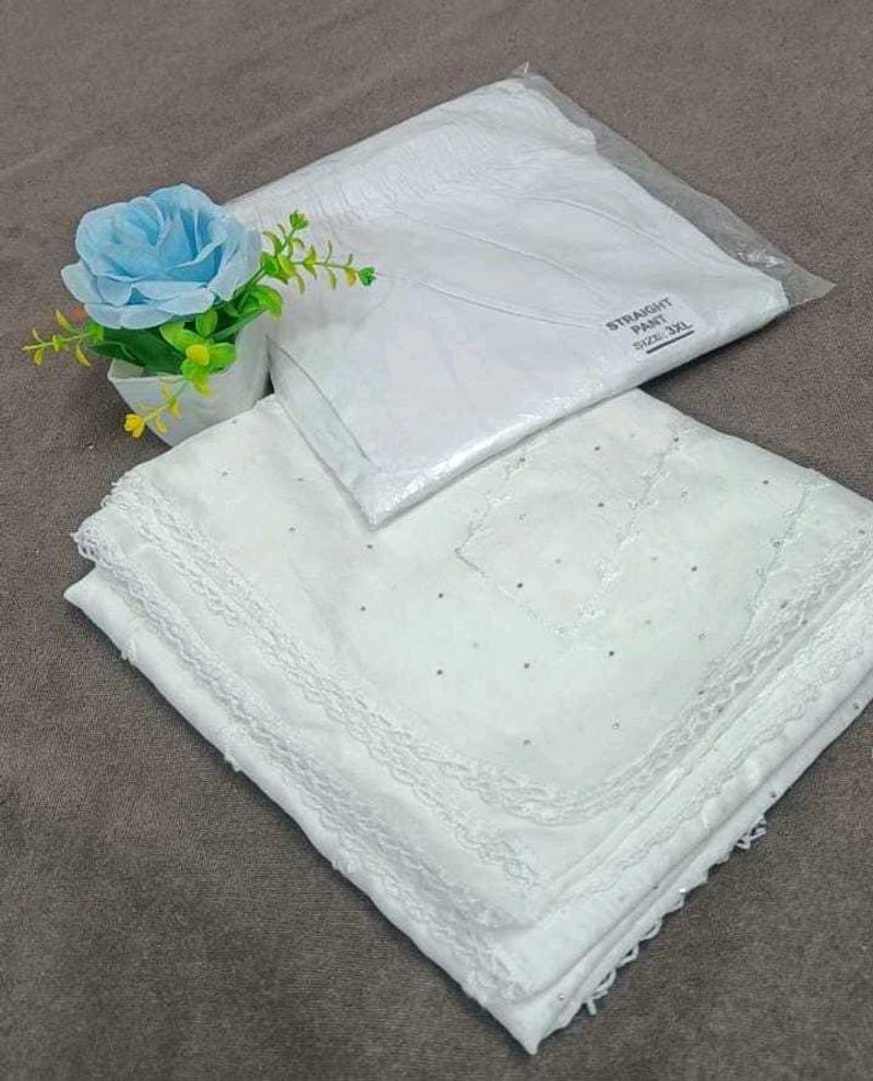 White Embellished Dupatta &amp; Pant Set