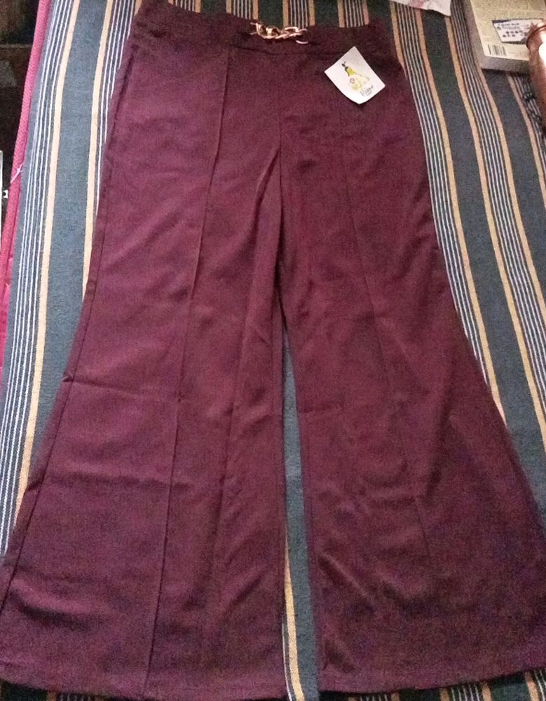Burgundy Chain Belt Flare Pants