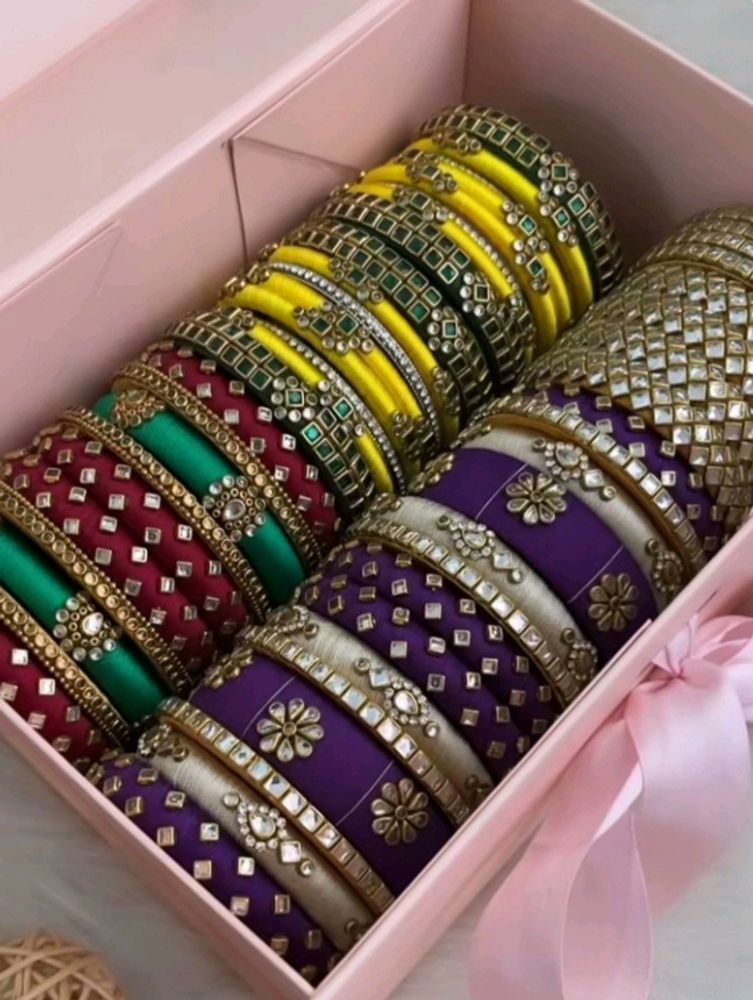 Designed Bangles With Fitting Kundans
