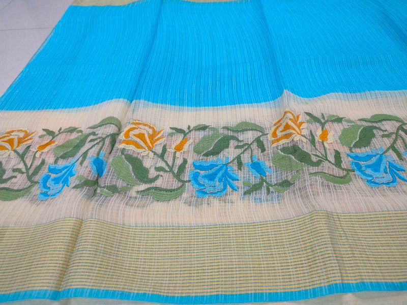Elegant Blue Floral Saree💙🌷