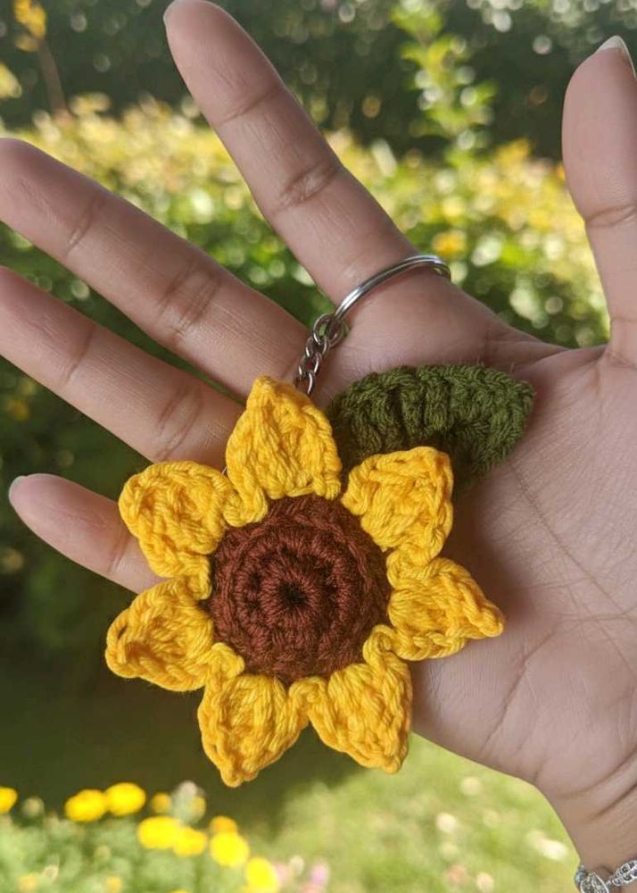 Crochet Sunflower Keychain handmade croche