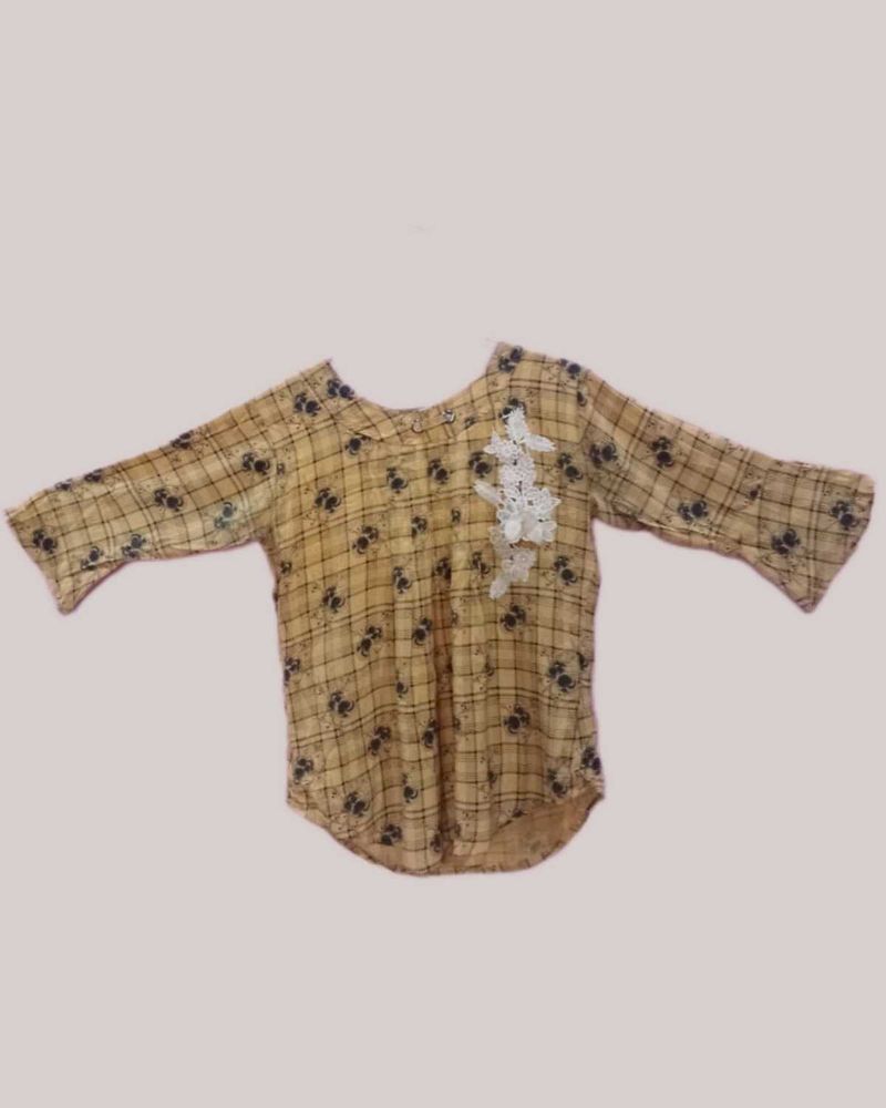 Chic Mustard Checkered Floral Top