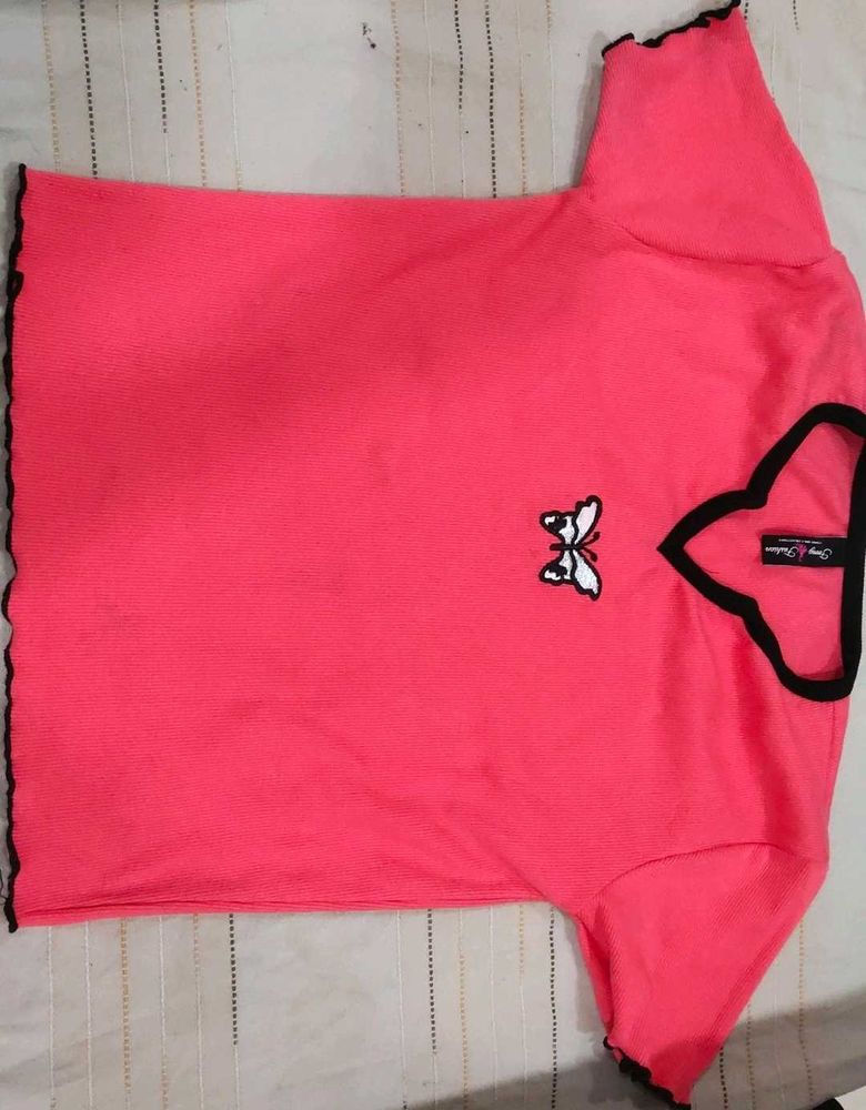 Pink Butterfly Ruffle Tee