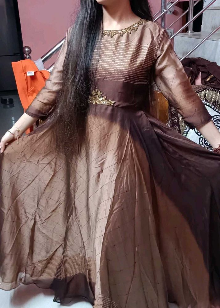 Full Flare Brown Kurta