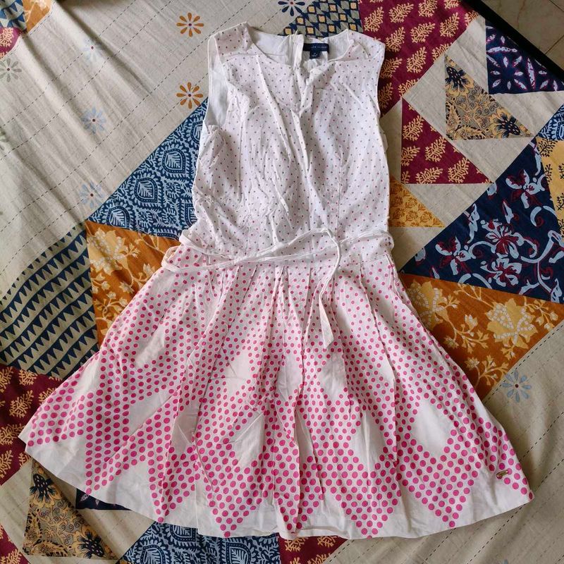 Designer White Frock With Pink Dots