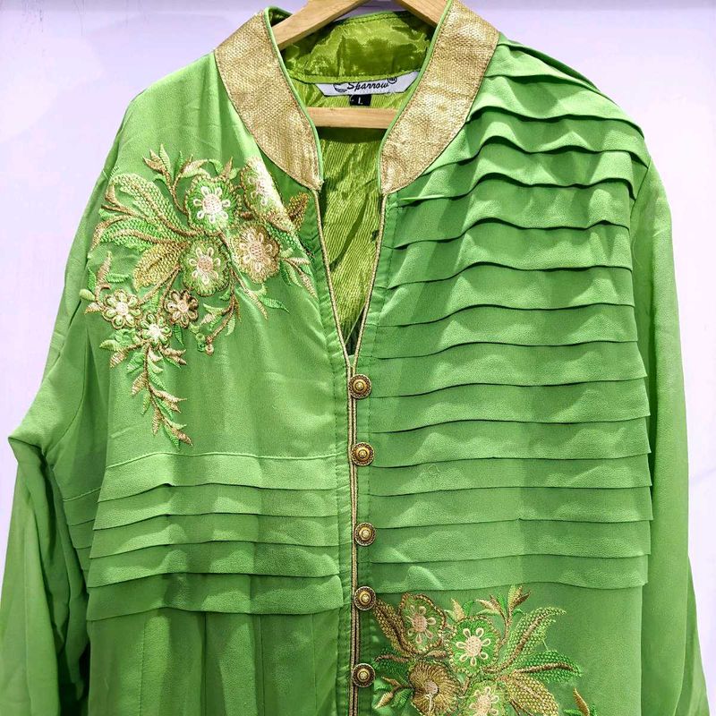 Green Embroidered Sparrow Jacket Kurta