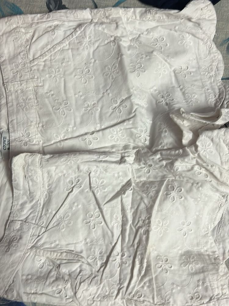 Cute White Embroidered Short