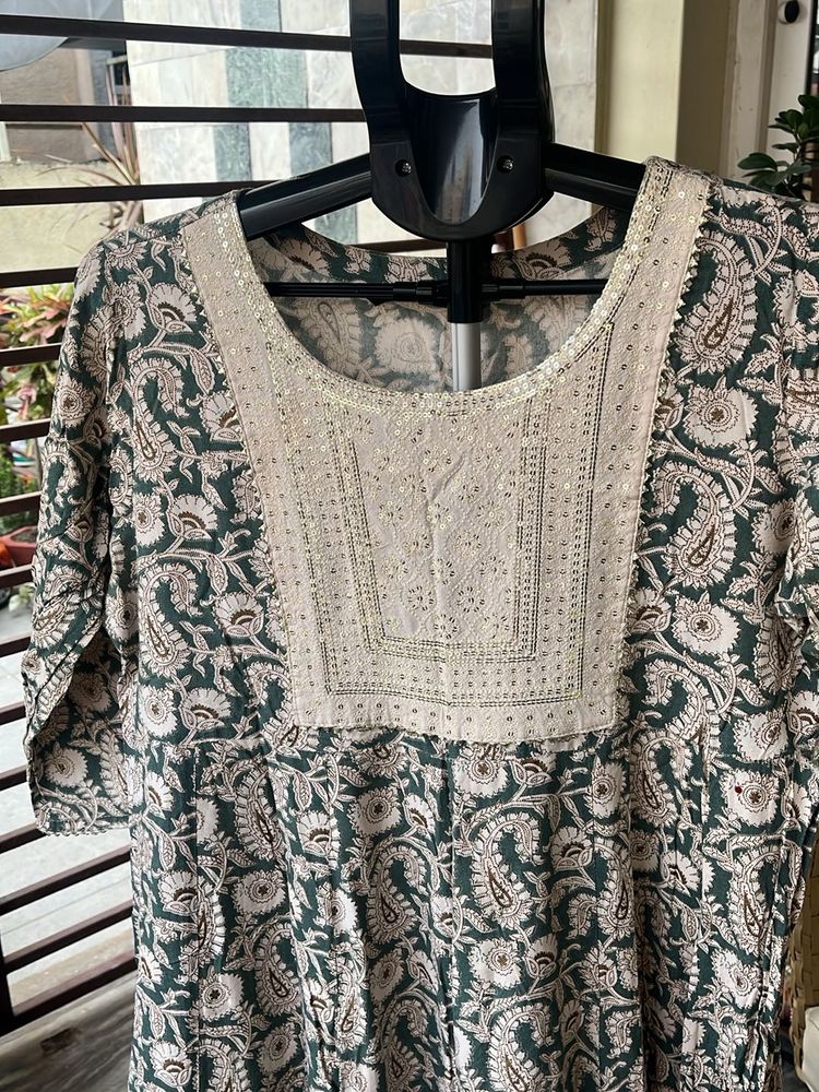 Green Printed Kurta