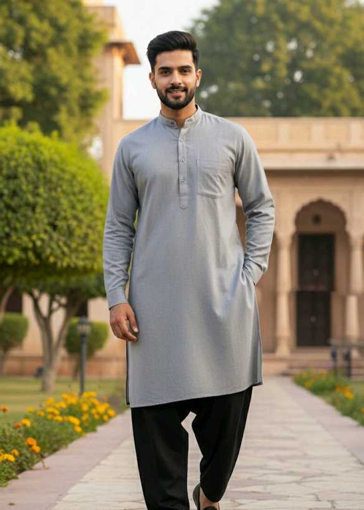 Men&#39;s Grey Kurta Set