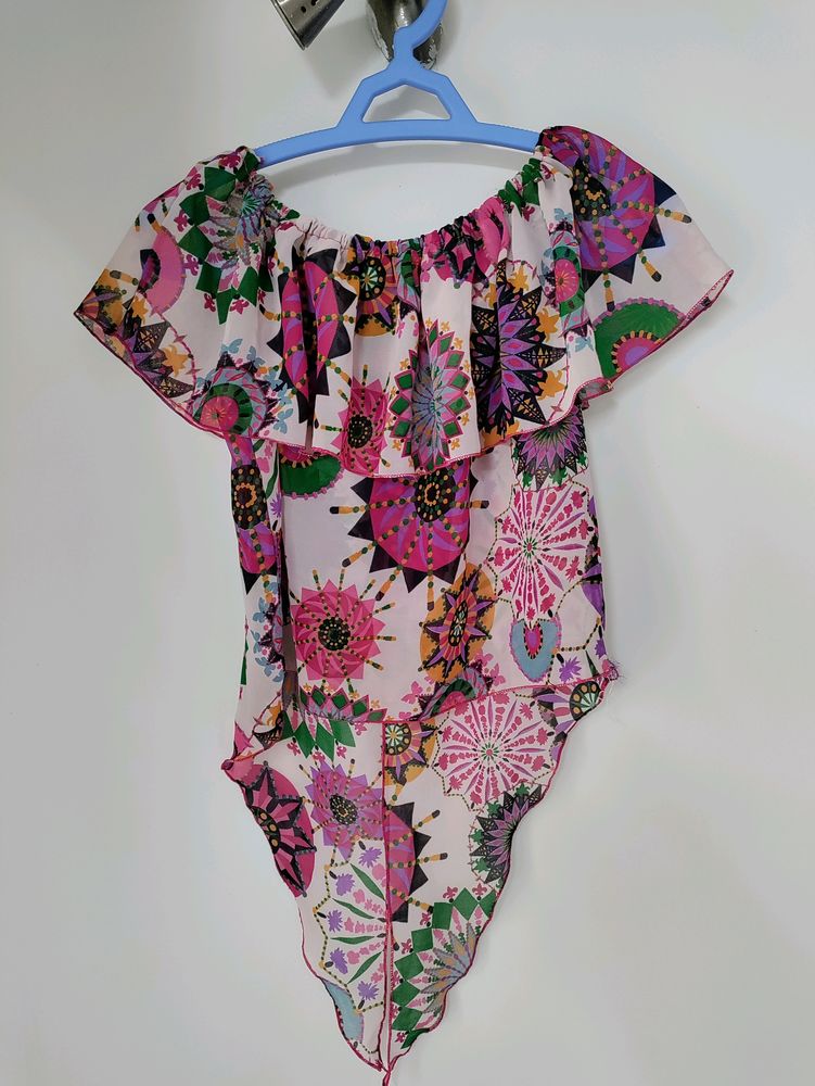 Off-shoulder Multicolor Crop Top