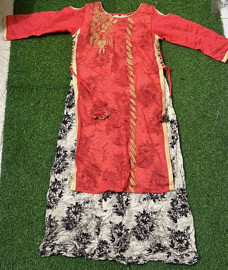 Elegant Red and Floral Kurti Set