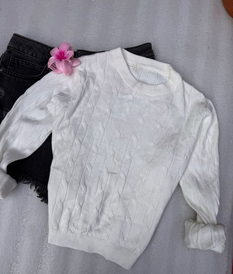 White Cable Knit Sweater