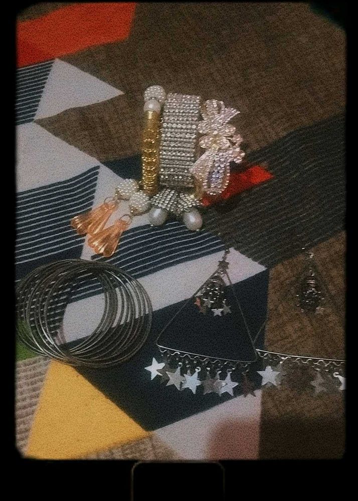 Girls 3 Hand Bracelets, Silver Bangles &amp; Earrings