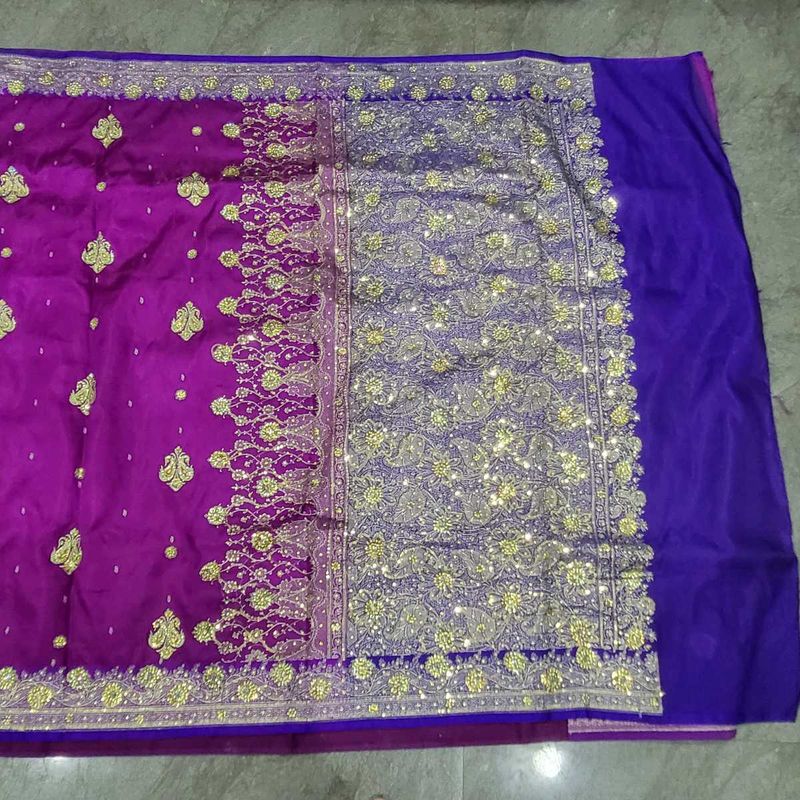 Combo of 3 Havy Shalu Embroidere,Zari Work Sarees