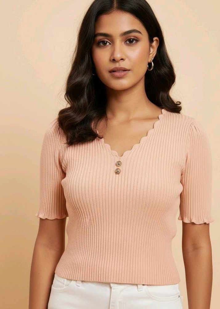 Peach Ribbed Knit Top