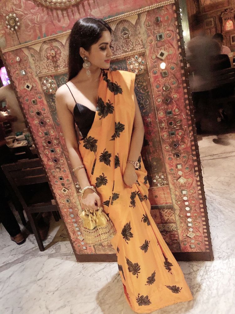 Orange satin saree