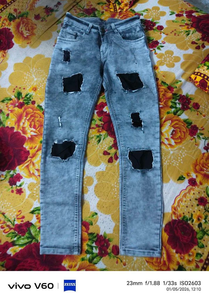 Ripped Gray Denim Jeans