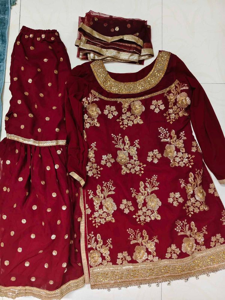Maroon Embroidered Kurta Set New