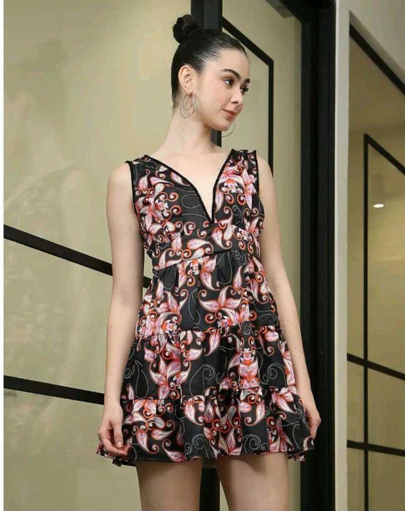 Shein bohemian deep neck Floral Print Mini Dress