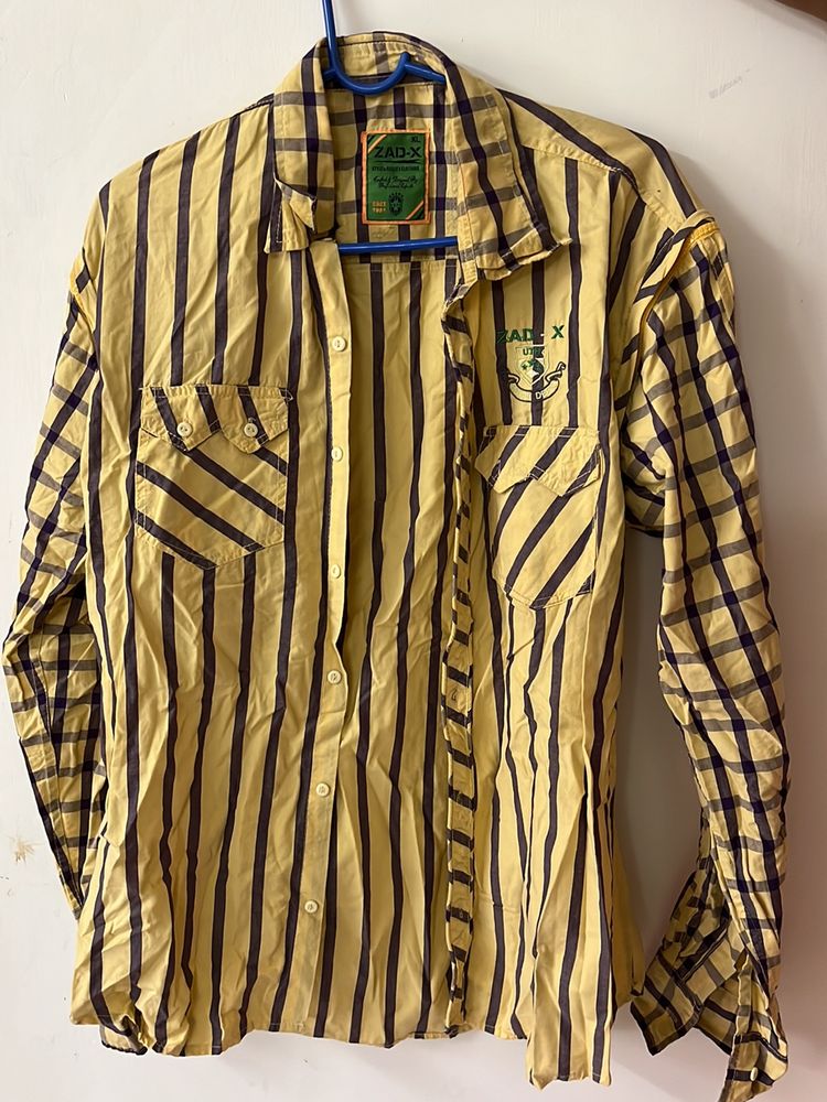 Yellow Shirt With Purple Stripes