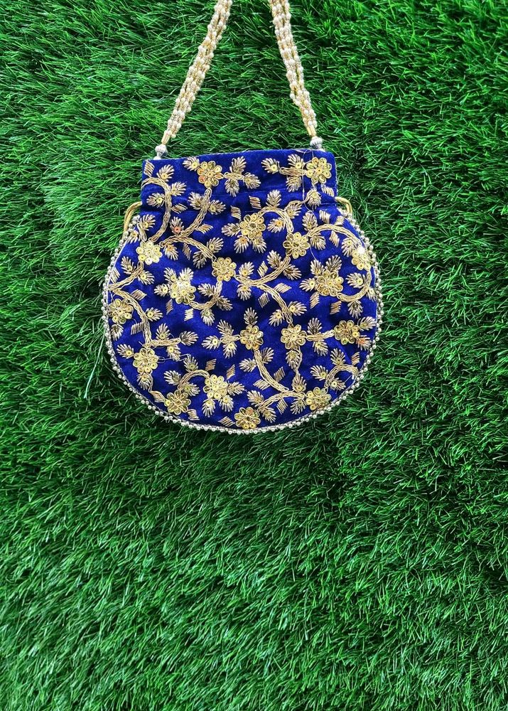 Blue &amp; Gold Clutch (Rajasthani potli)