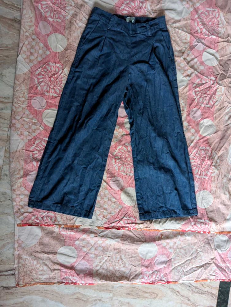 Wide Leg Denim Trousers Capree