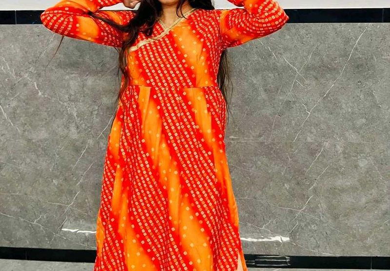 Orange Colored Bundi work Kurta