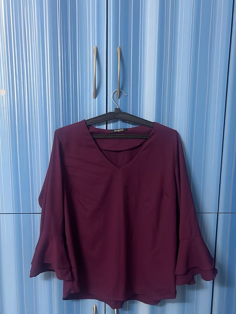 Harps Burgundy Bell Sleeve Top-XL