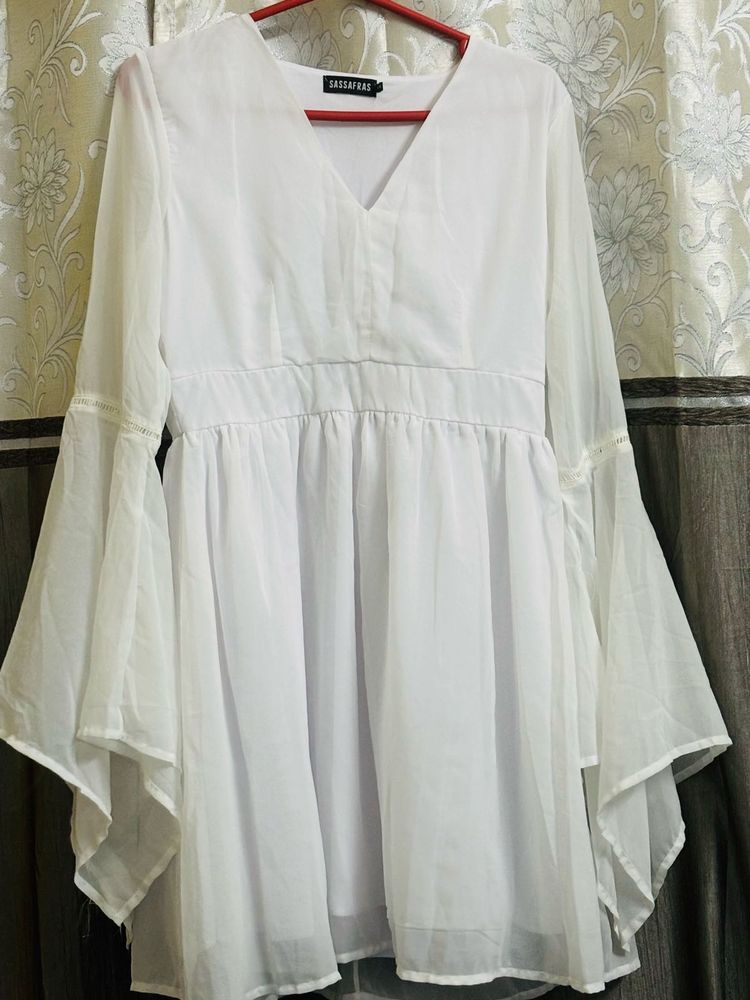 White Flowy Sleeve dress
