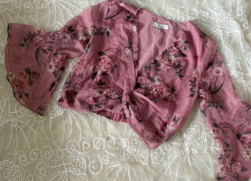 Floral Knot-Front Crop Top