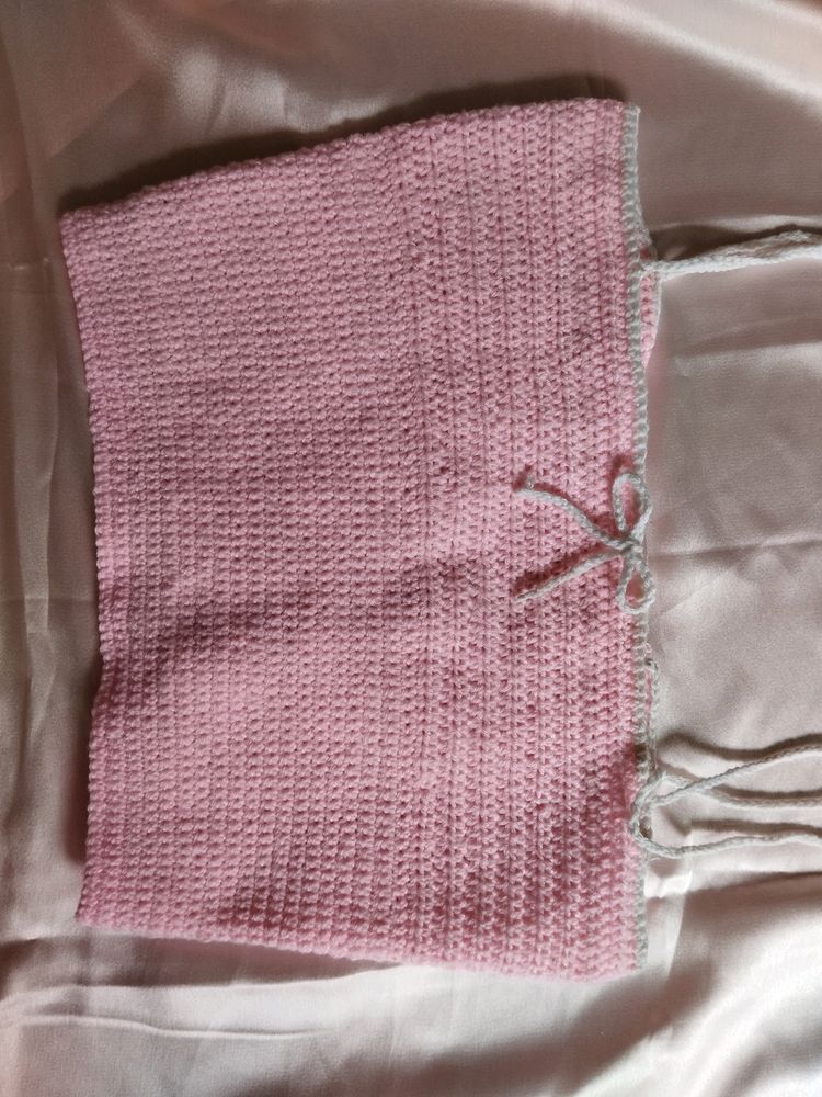 Pink Bow Crochet Top With Lace At The Back